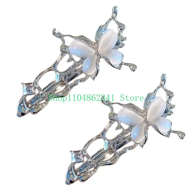 

652F Unique Cats Eye Stone Hair Barrette Butterfly Hair Clip For Lady Various Occasion
