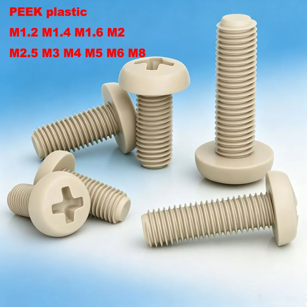 2/5/10Pcs PEEK Cross Pan Head Screws M1.2-M8 Anti-Corrosion High Strength Round Head Bolts