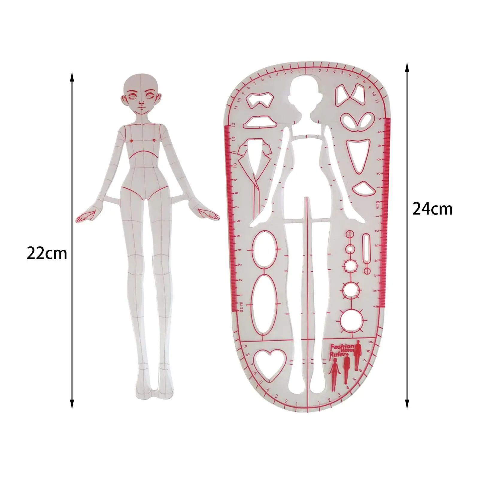 2 Stuks Sjabloon Liniaal Meetinstrument Naaien Humanoïde Patronen Ontwerp Vrouw