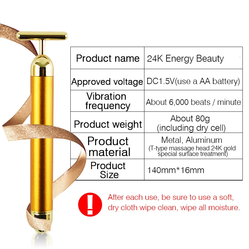 Slimming Face care 24k Gold Facial Wrinkle Lift Bar Vibration Beauty Equipment  Facial Roller Massager Vibration Energy Bar