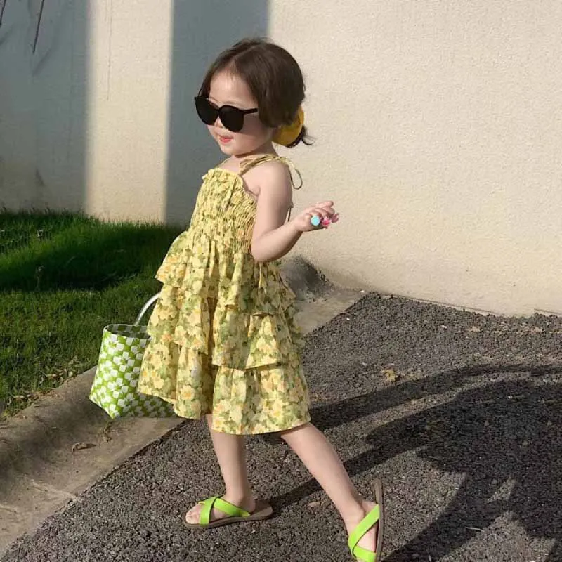 Girls Suspender Skirt Summer Children's Multi-level Cake Floral Skirt Children's Skirt 3-8 Years Old Children's Clothing