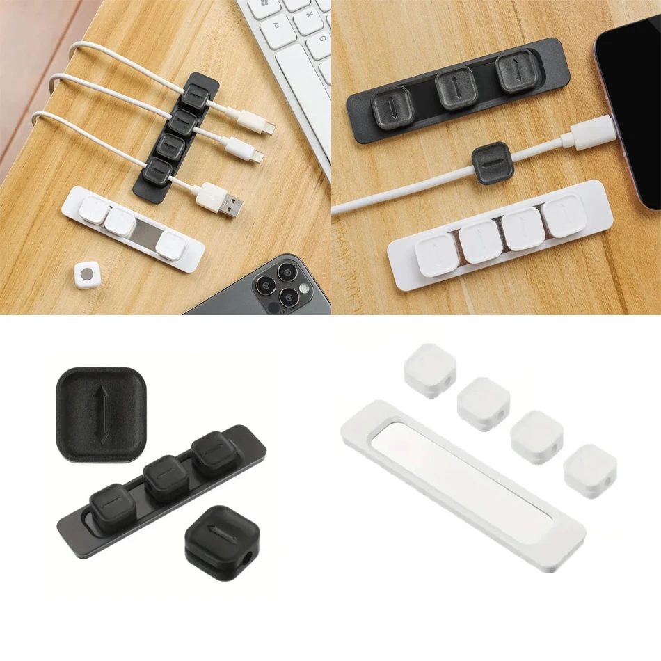 Self Adhesive 4Hole Cable Clamp Magnetic Fastener Cable Organizer USB Car Holder For Headphones Mice Keyboards iPad Data Cables