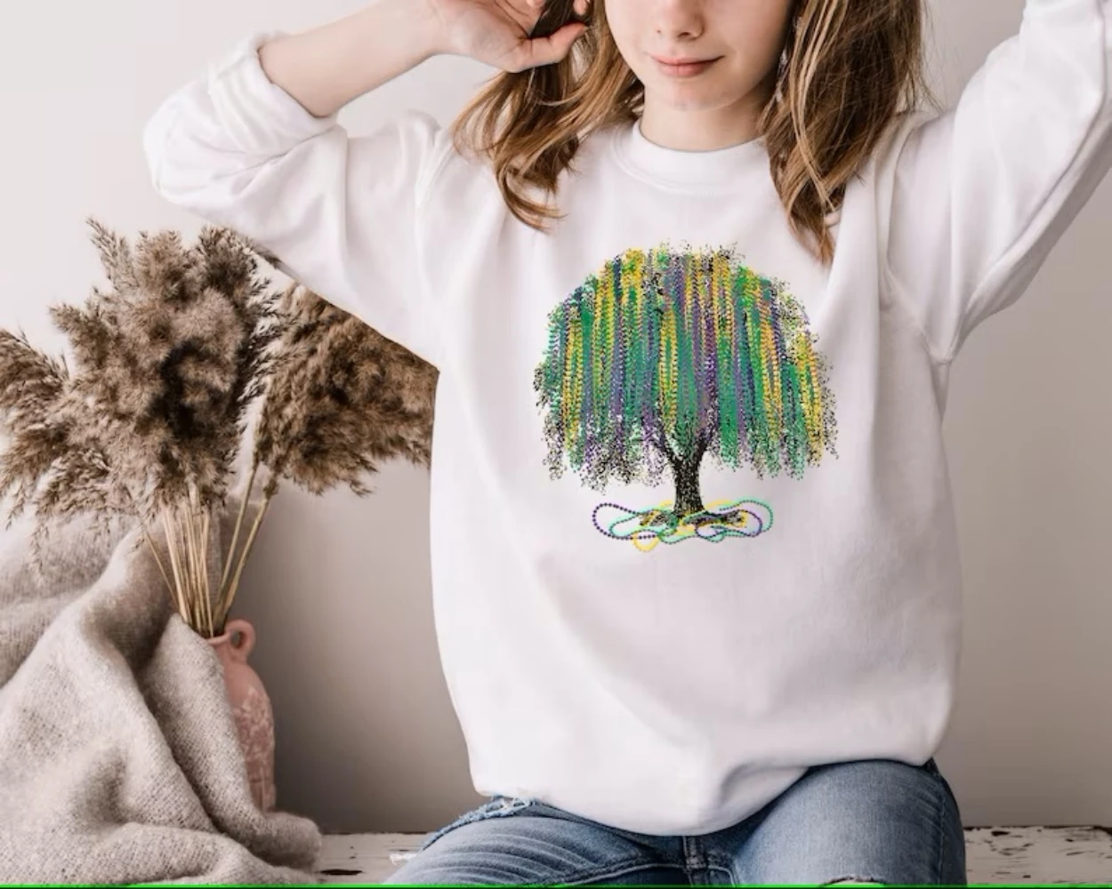 Mardi Gras Tree Sweatshirt Saints Fat Tuesday Shirt Watercolor Mardi Gras Bead Tree Top Louisiana New Orleans Festival Carnival