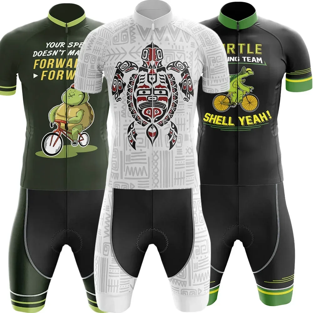 2024 Turtle Cycling Jersey Set Cartoon Anime Green Clothing Bike Shirts Suit Bicycle bib Shorts MTB Maillot Ropa