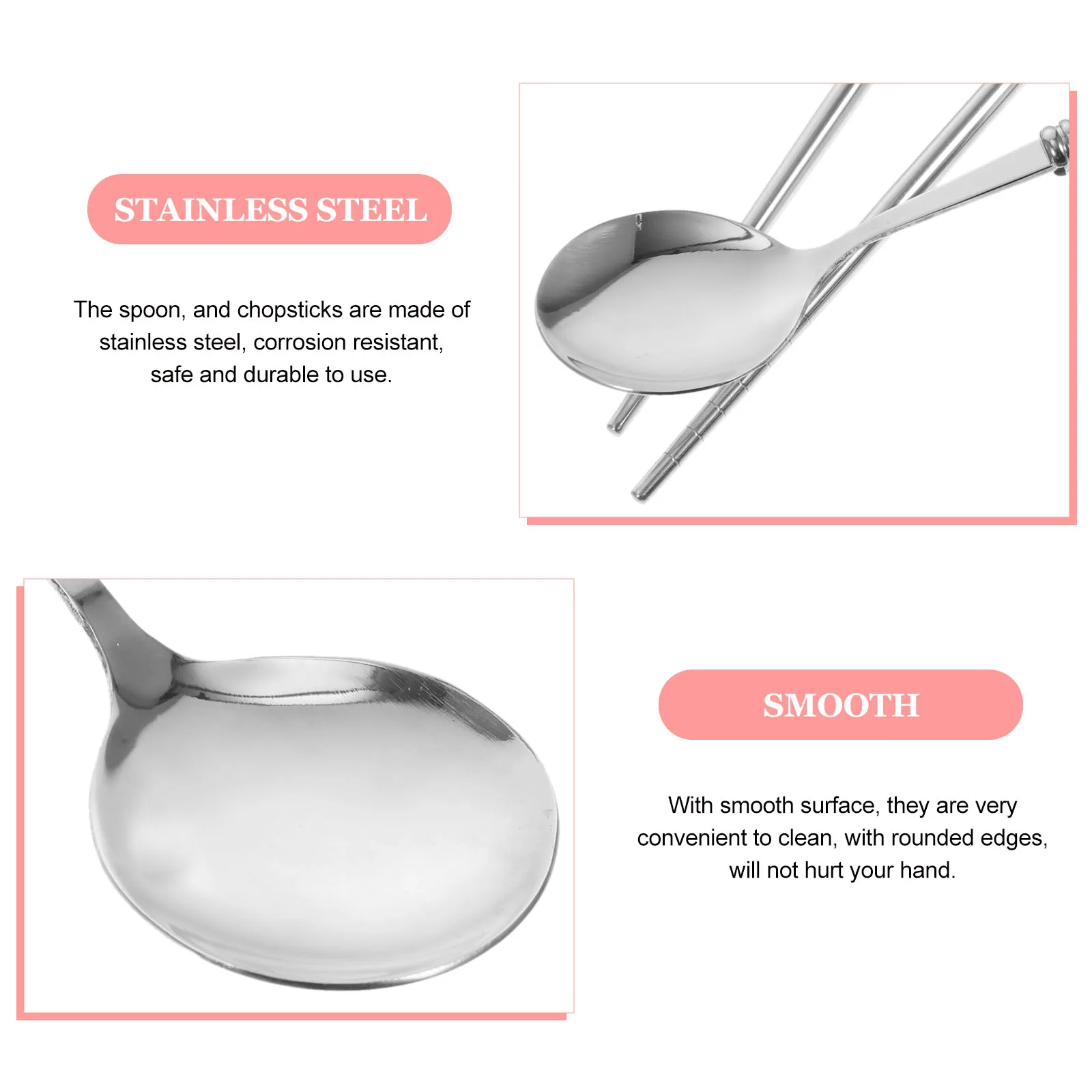 

1 Set Portable Stainless Steel Utensils Set Spoon Chopsticks Corrosion Resistant Easy Clean Rounded Edges Storage Case