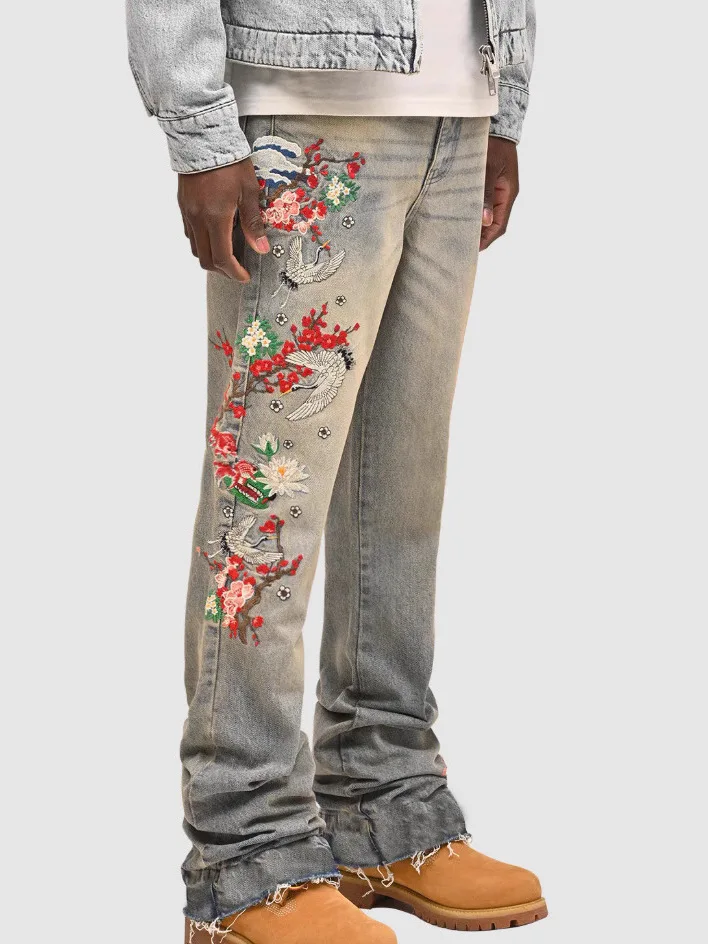 

Men's Straight Leg Jeans High Waist Patchwork Elastic Street Style Fashionable New Arrival High Waist Straight Cut Denim Jeans
