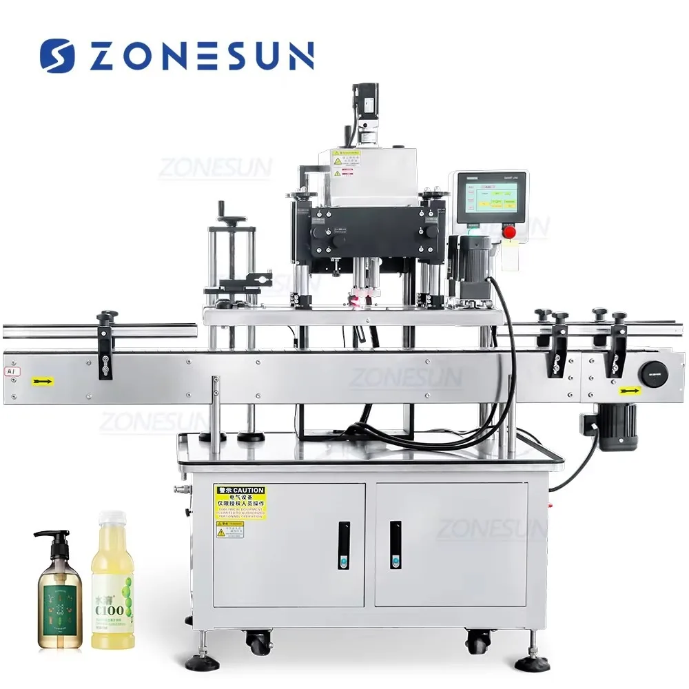 Automatic Bottle Capping Machine ZONESUN ZS-XG440RS Vertical Servo Motor 4 Wheel Screw Capping for Small Business