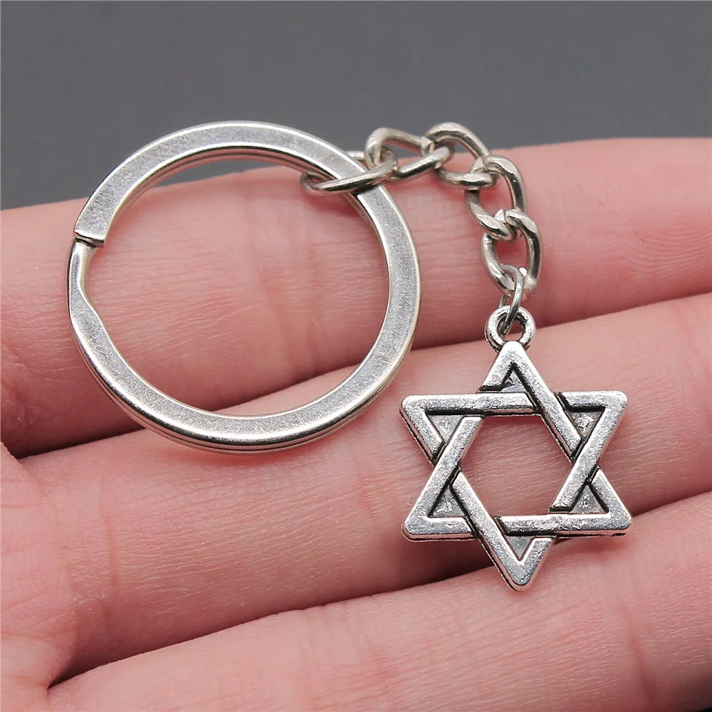 Men Keychain DIY Metal Holder Chain Vintage 2 Colors 20mm David Star Pendant Keychain Dropshipping