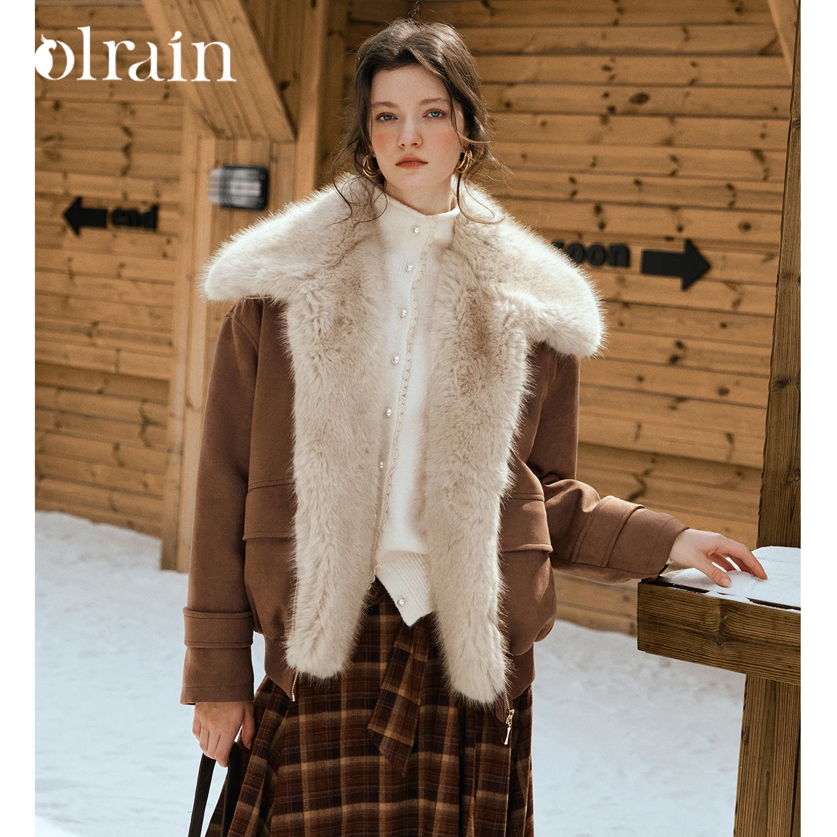 OLrain Women's Faux Fur Winter 2025 Vintage Zip Up Jacket Commute Oversize Notch Lapel Suede Thick Warm Female Coat GO57DP001931