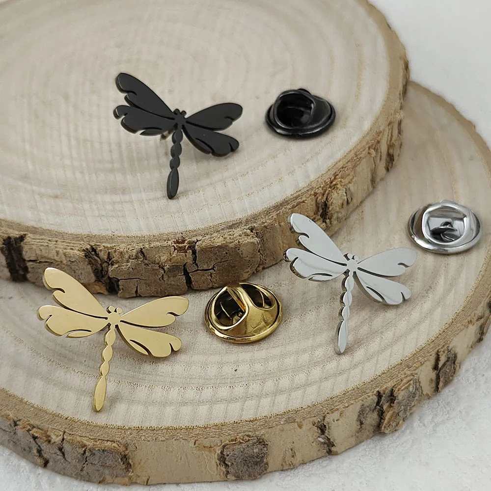 New Dragonfly Gold Plated 18K Stainless Steel Brooch, Waterproof and Fading Badge Set, Suit Lapel Pin, Wedding Party Wear