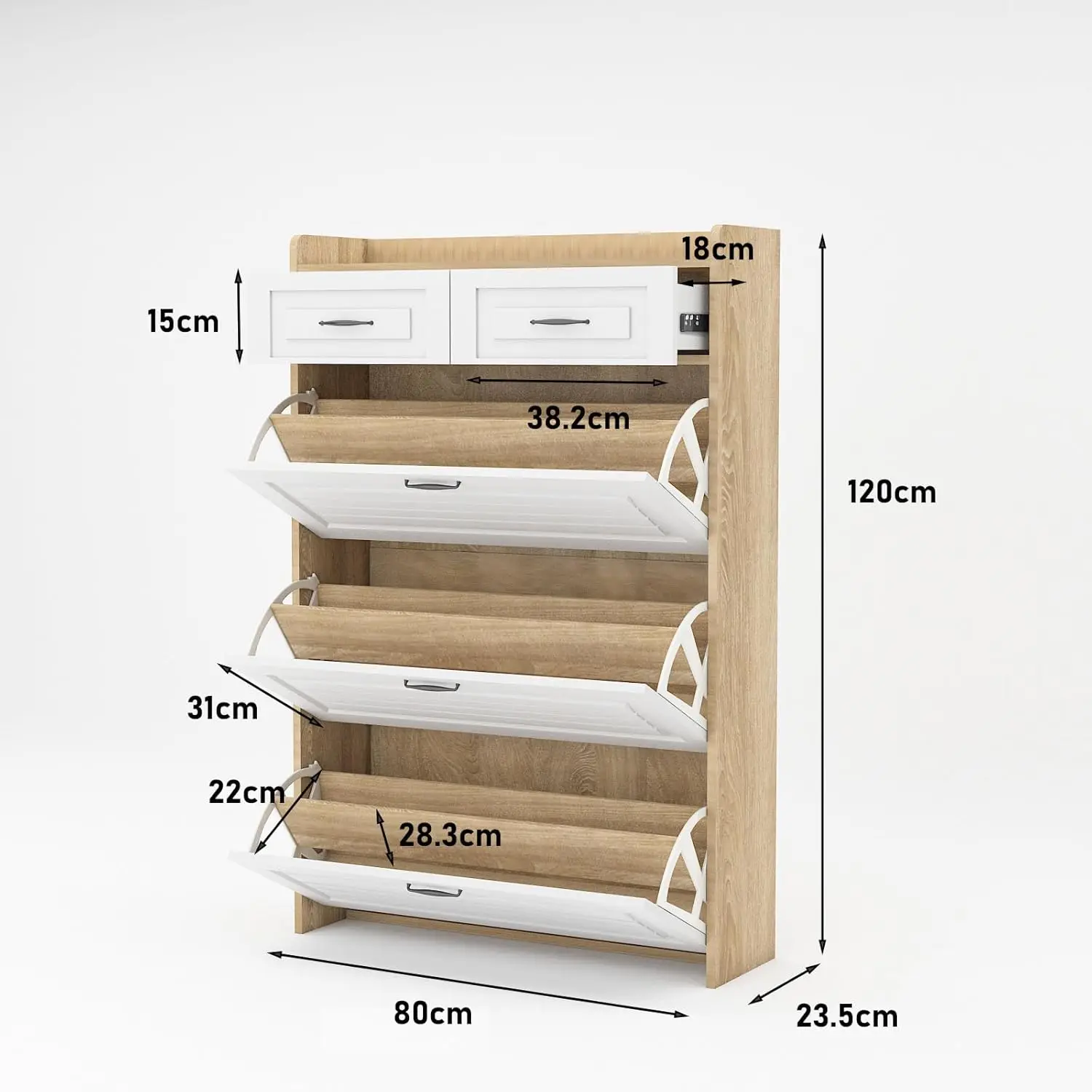 Shoe Cabinet for Entryway, Shoe Cabinet with 3 Flip Drawers & 2 Storage Drawers, Wood Shoe Storage Cabinet for 24 Pair of Shoes