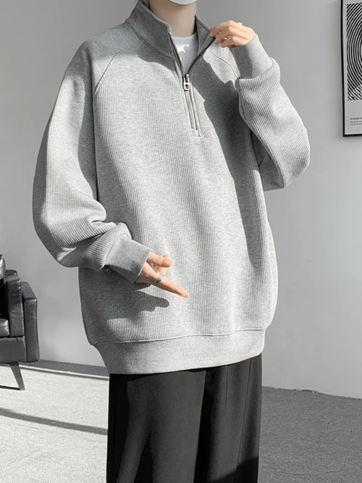

Loose Fit Men's Hoodie Sweatirt Spring Autumn f Zip Casual Stand Collar American Sle Large Size Boy's Clothing