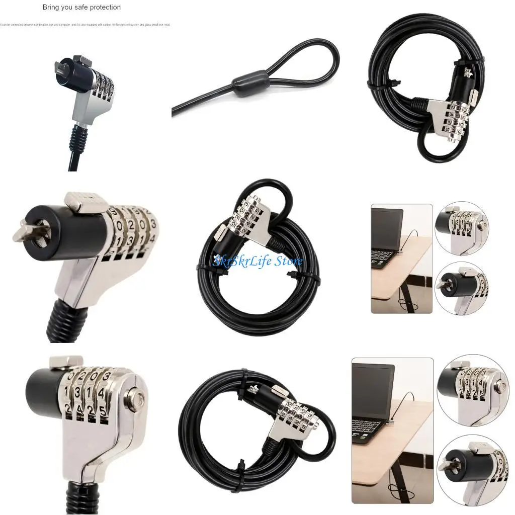 

E65E Laptop Combination Lock Universal Notebook Combination Lock with Security Cable 4 Digit Password Protective for Notebook