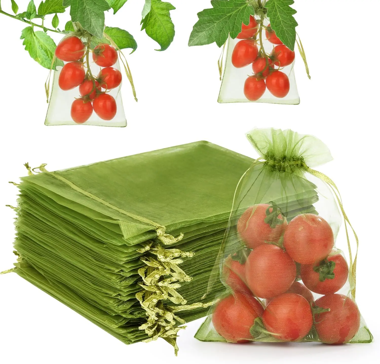 

100Pcs Fruit Protection Bags, 4×6inch Fruit Netting Bags for Fruit Trees, Green Fruit Netting Cover Drawstring Mesh Bags Pest Ba