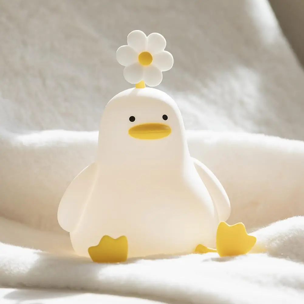 LED Night Lamp Cute Duck Cartoon Silicone Sleeping Light USB Rechargeable Touch Sensor Timing Bedroom Bedside Lamp For Kid Gift