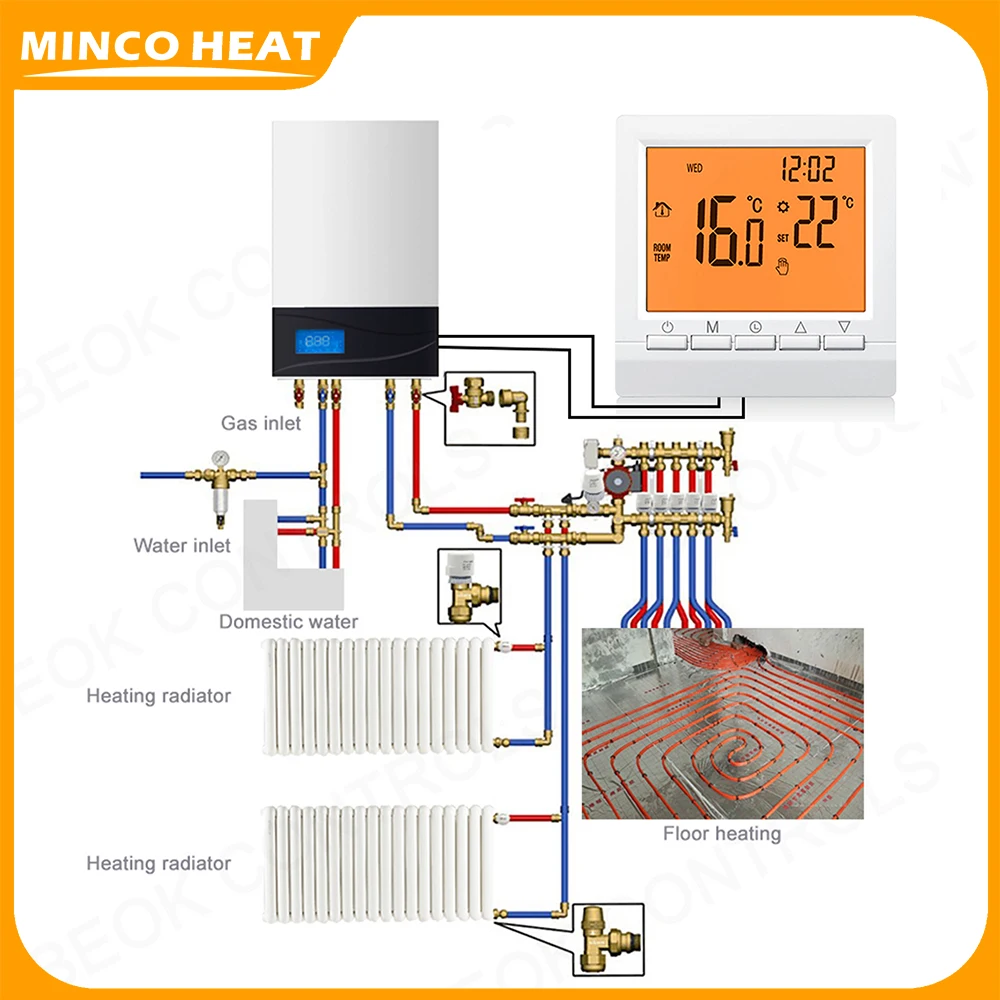ME83 Programmable Gas Boiler Heating Temperature Regulator LCD Control AA Battery Thermostat with Child Lock