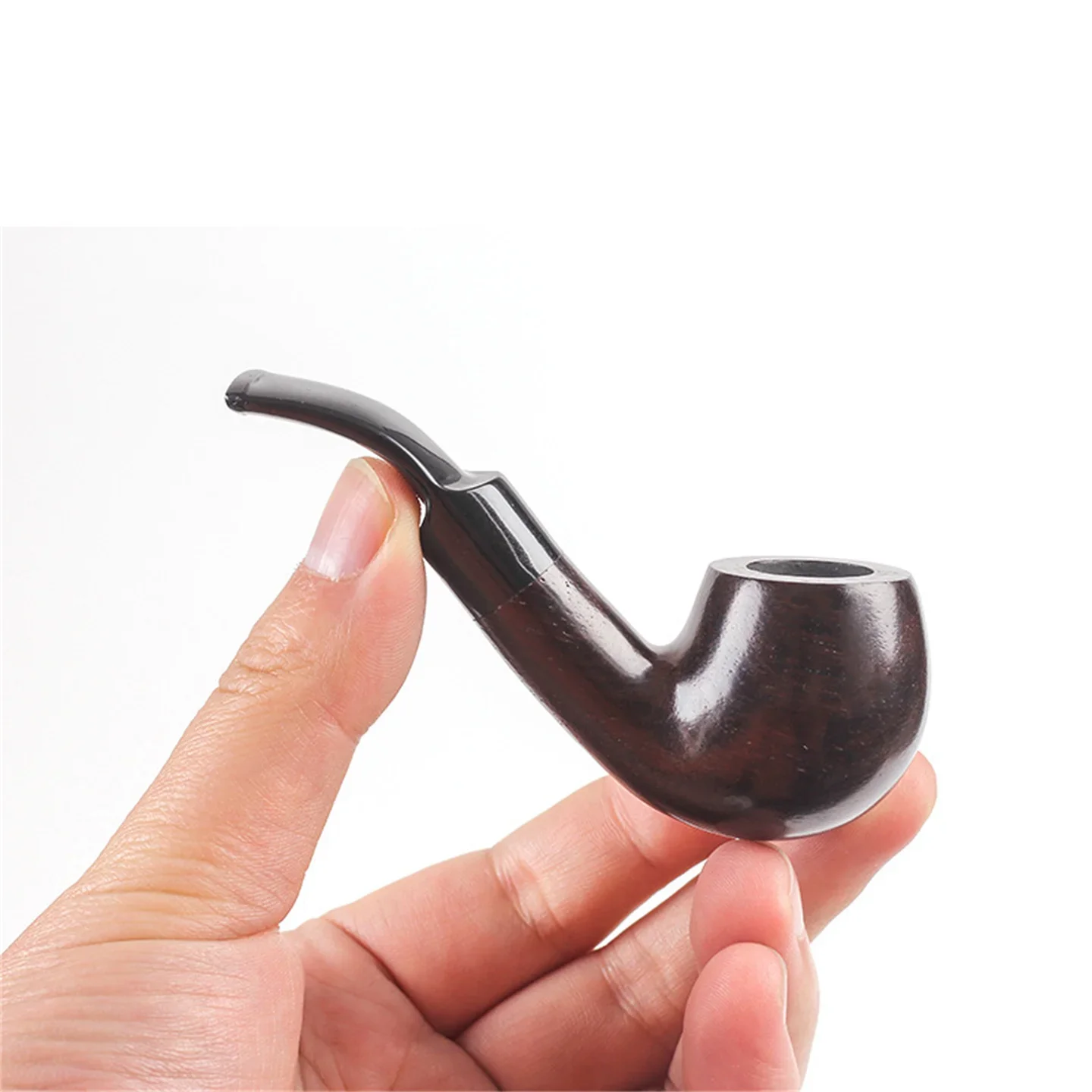 Ebony Mini Palm Portable 9mm Filter Cut Tobacco Pipe, Retro Gentleman Bent Type Small Smoking Pipe with Accessory, Father\'s Gift