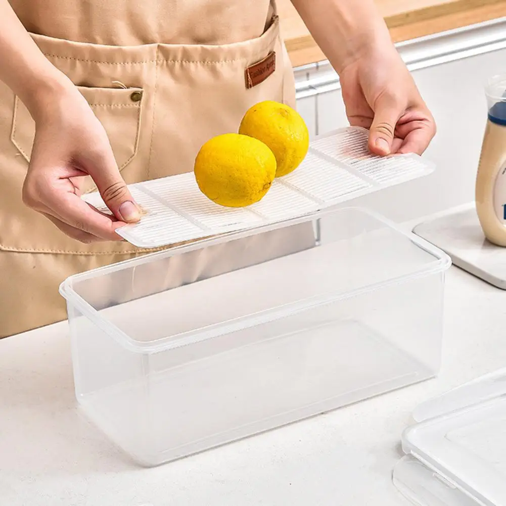 

Fruit Storage Container Transparent Leakproof Refrigerator Storage Box with Draining Plate for Fresh-keeping Fruit Vegetable