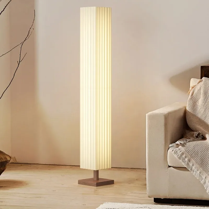 Wood Standing Floor Light, Modern Fabric LED Decor Lamp for Living Room Sofa Side Bedroom Bedside Household Lighting