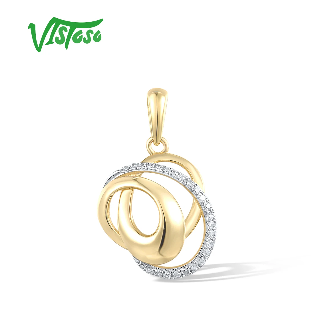 

VISTOSO Authentic 14K 585 Yellow Gold Pendant For Women Sparkling Diamond Twisted Linear Fine Daily Wear Fashion Jewelry Set