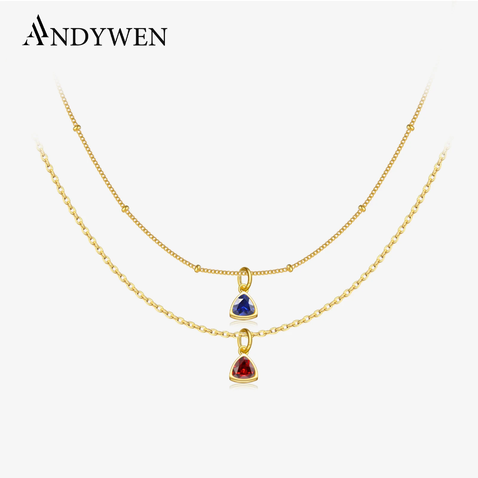 ANDYWEN 925 Sterling Silver Gold Letter Birthstone Charm Pendant For Long Chain Choker Necklace Accessories Wedding Jewelry