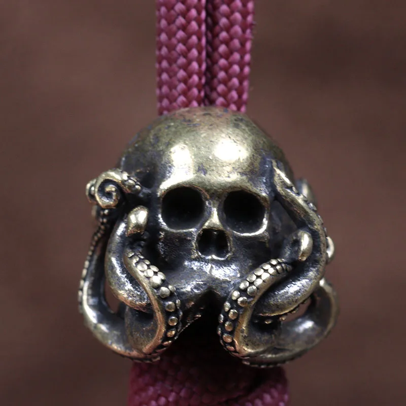 Skull Head Octopus Brass Knife Beads Outdoor EDC Umbrella Rope Pendants DIY Paracord Bracelets Accessories Lanyard Punk Hangings