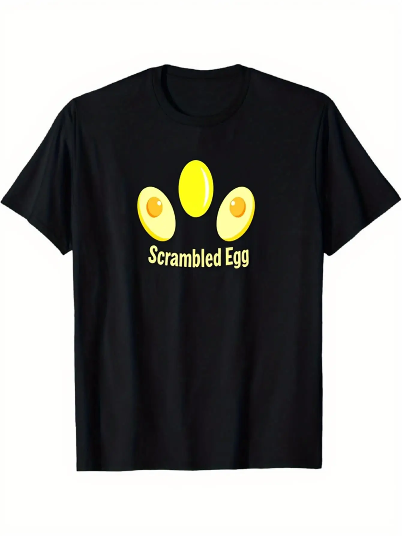 Funny Men's Black Graphic T-Shirt Scrambled Egg Yolk Fried Egg Breakfast Food Bold Letter Print 100% Cotton Heavyweight Short Sleeve Casual Streetwear Tee