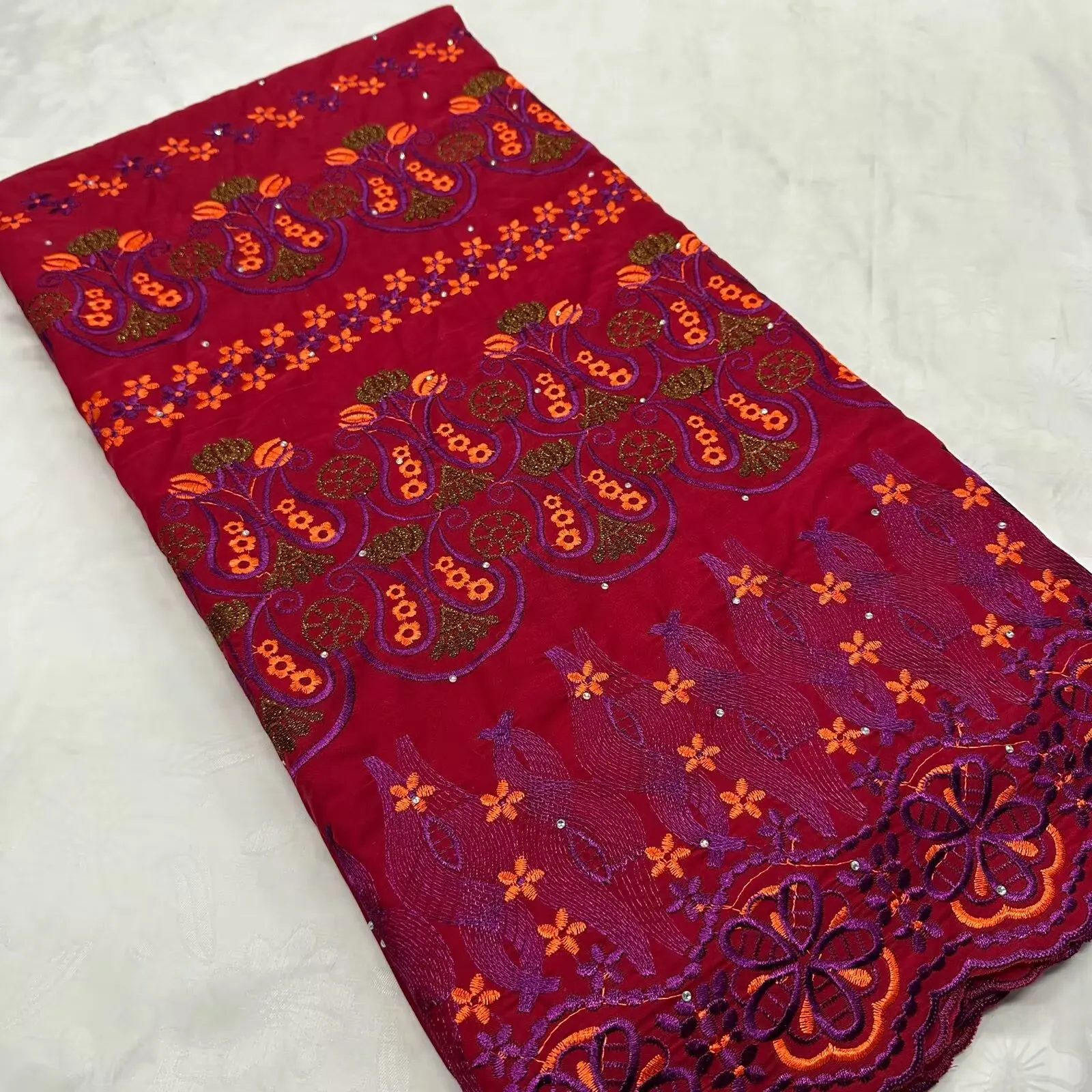 Hot Sale 5 Yards African Cotton Embroidery Lace Fabric High Quality Swiss Voile Lace With Stones For Clothing Sewing 16A95 view 6