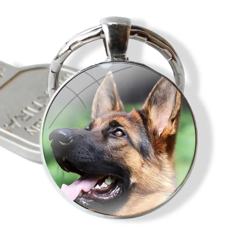 Keychain Handmade Glass Cabochon Key Ring Holder Pendant Key Chains German Shepherd Dog