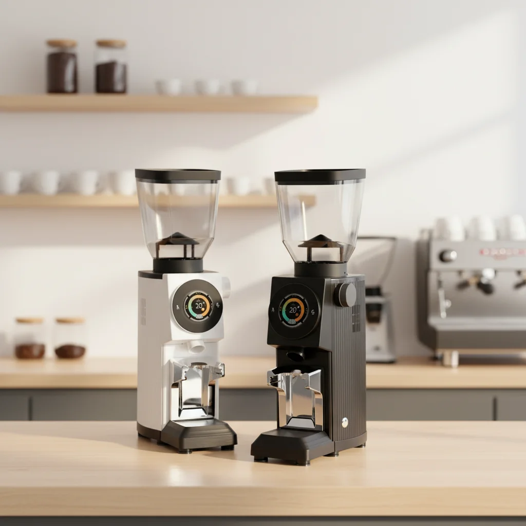 Commercial Electric Espresso Grinder 600W 1100g Capacity Aluminum Stainless Steel 83mm Flat Burr