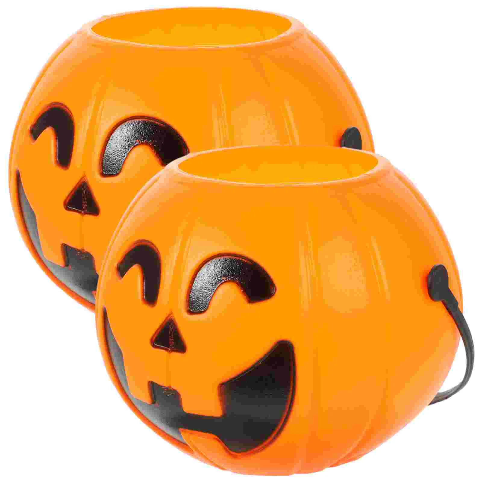 2 Pcs Mini Pumpkins Halloween Bucket Candy Holder Pail Bulk Lantern Orange Child