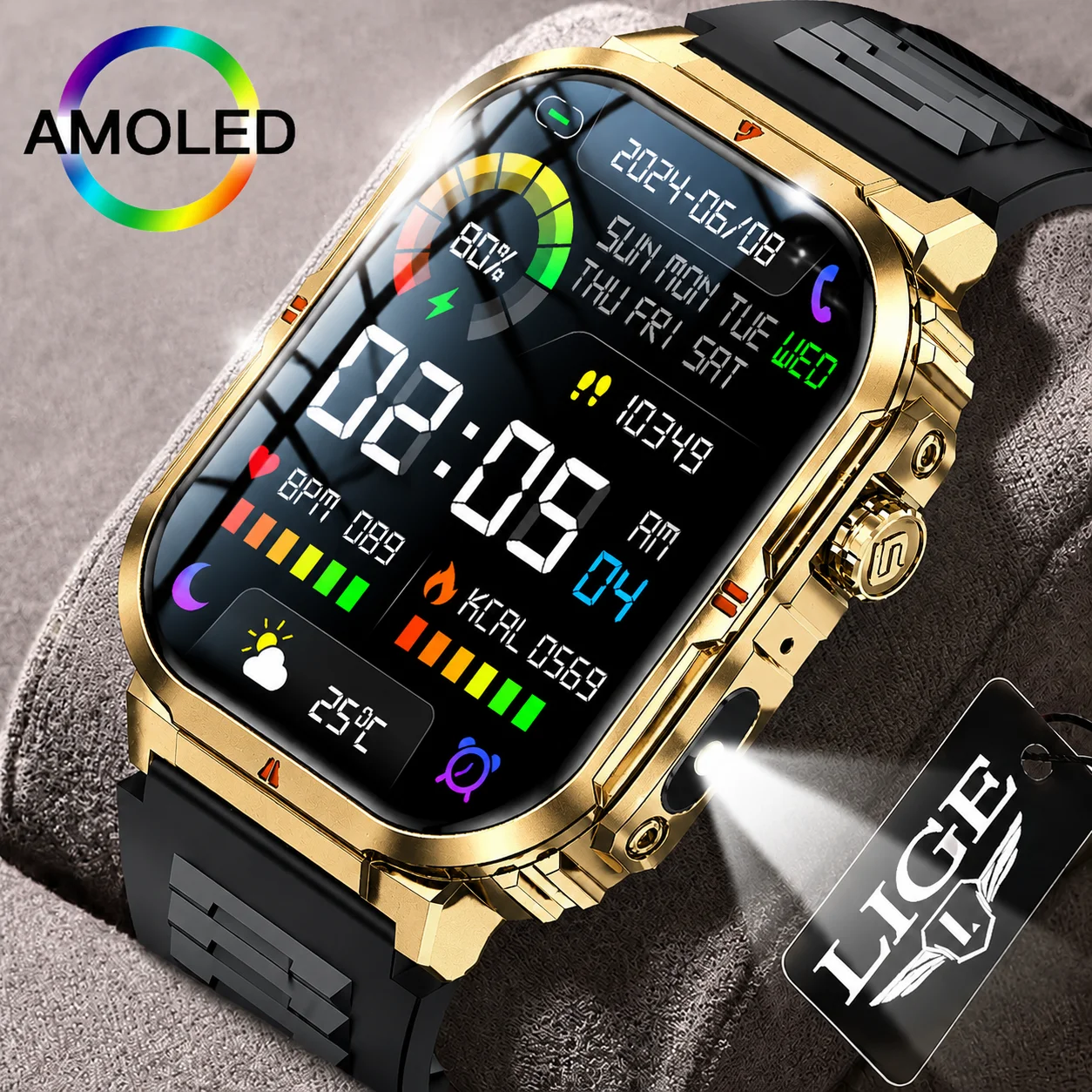 LIGE Original Militär-Smartwatch für Herren, Bluetooth-Anruf, Fitness-Uhr, IP68 Wasserdicht, Sport-Smartwatch für Damen, Kompatibel mit iOS und Android 2026