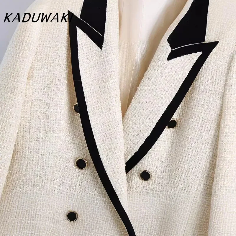 KADUWAKI Classic Fall and Winter V-neck Long-sleeved Color Collision Blazer Fashion Temperament Texture Double-breasted Jackets