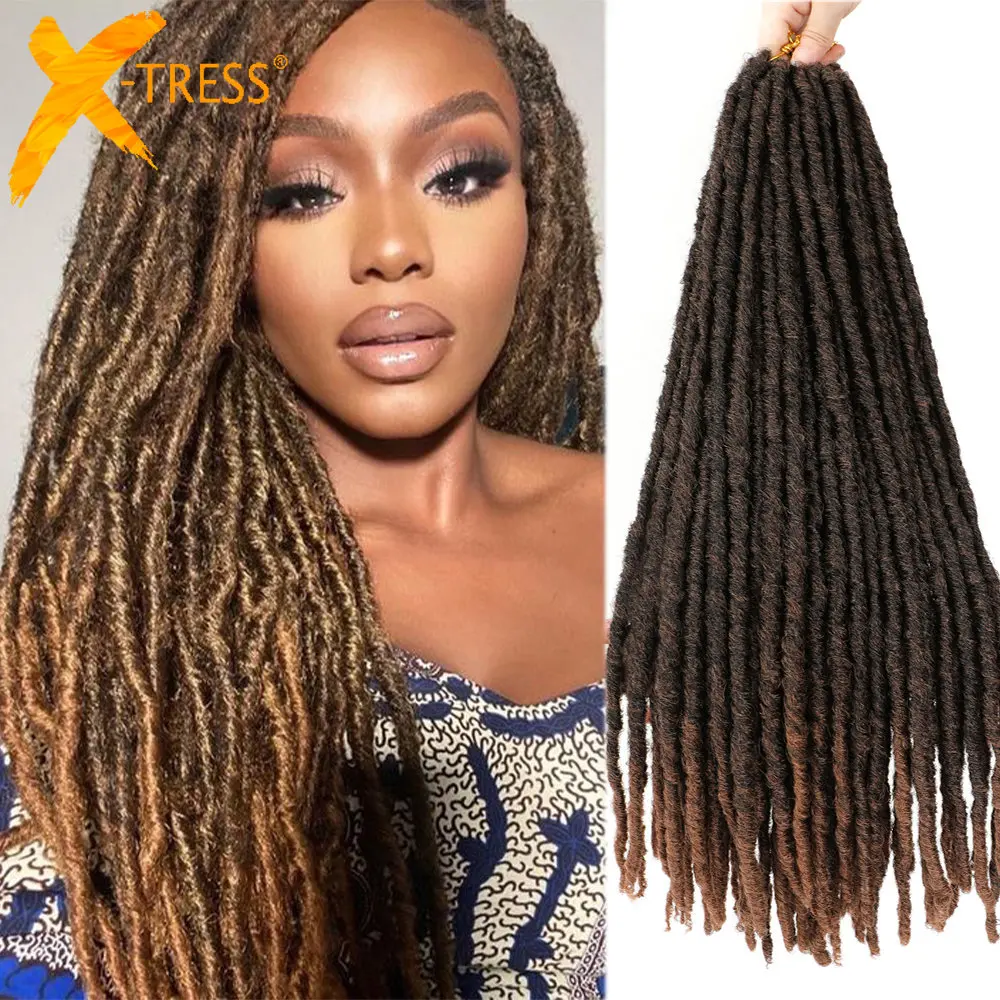 Extensiones de Cabello sintético para mujer, trenzas de ganchillo, rastas de pelo, gancho sin nudos, de Color degradado, X-TRESS