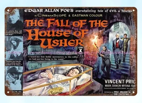 1960 The Fall of The House of Usher horror movie poster metal tin sign