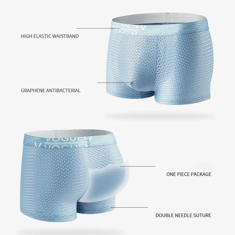 Cartelo Ice Silk Men Boxer 3A Graphene Antibacterial Underwear Solid Underpant Light Fast Dry Breathable Cool 5pcs Male Panties