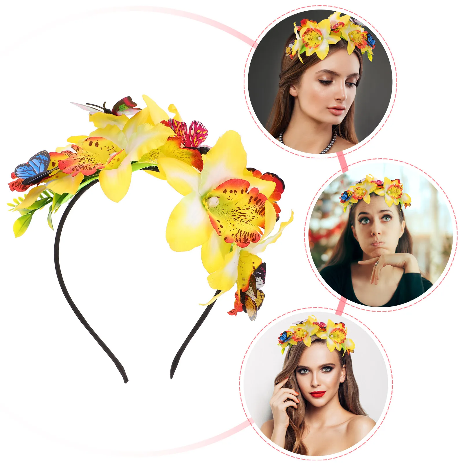 

Butterfly Orchid Flower Headband Flexible Cloth Butterfly Hair Accessories for Weddings Parties Prom Headpiece Decorative Design