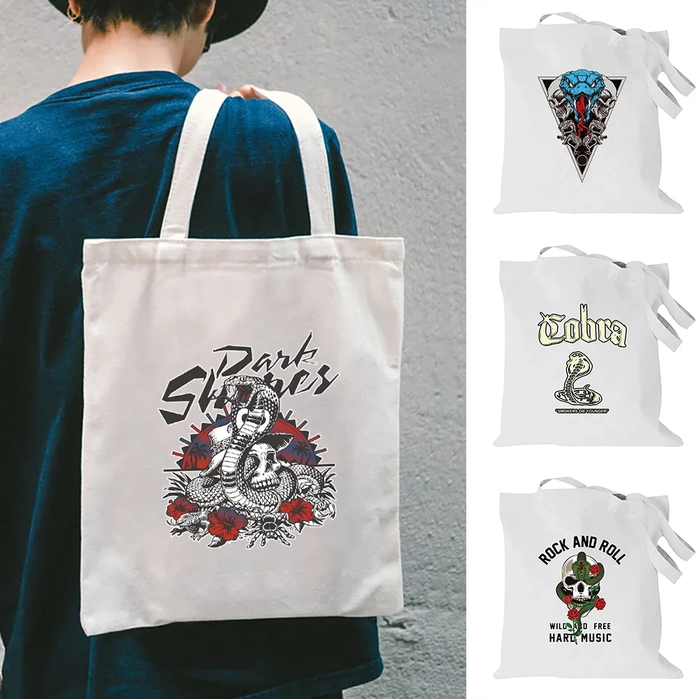 

Shopping Shoulder Bag for Women Reusable Grocery Organizer Bags Cobra Series Print Foldable Outdoor Travel Handbag Picnic Tote