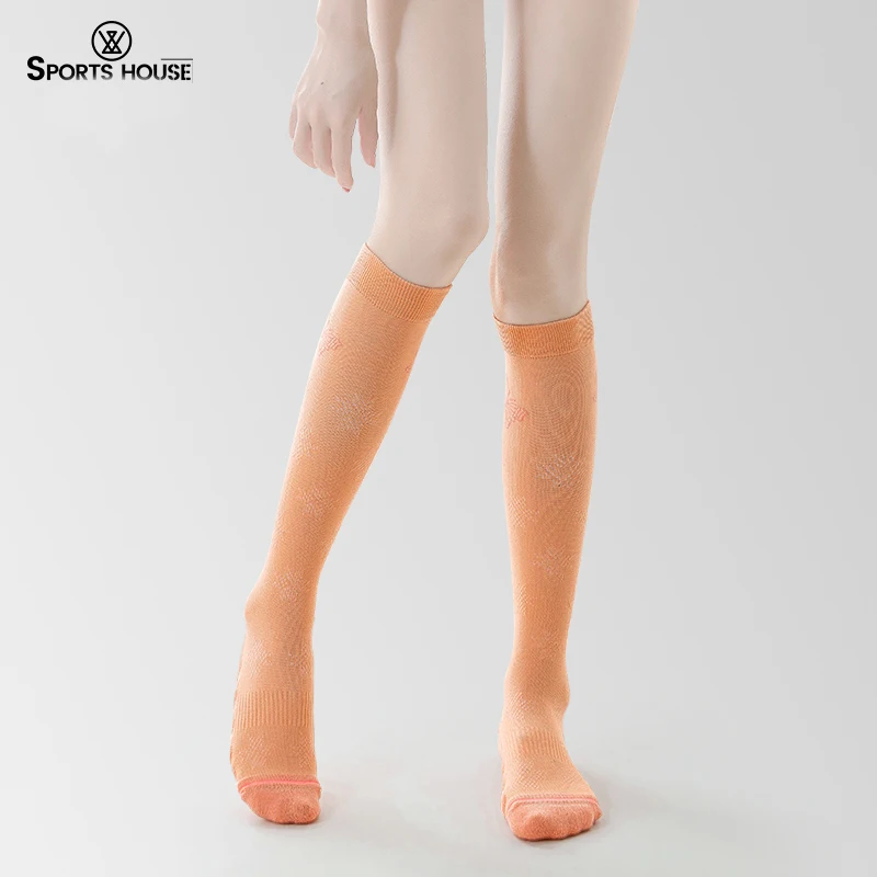 SPORT'S HOUSE Thin high pressure socks for women Towel bottom breathable non-slip yoga gymnastics slim leg sports socks