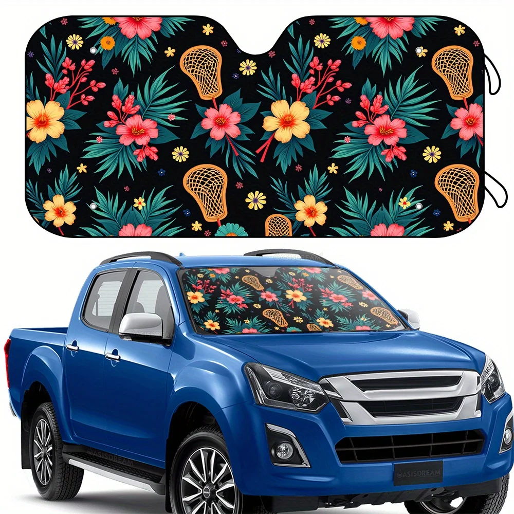 

1pc RV Sunshade, Lacrosse Flowers Pattern, Front Window Windshield Sun Protection, 144.78cm X 69.85cm, Comes With 4 Free Suction