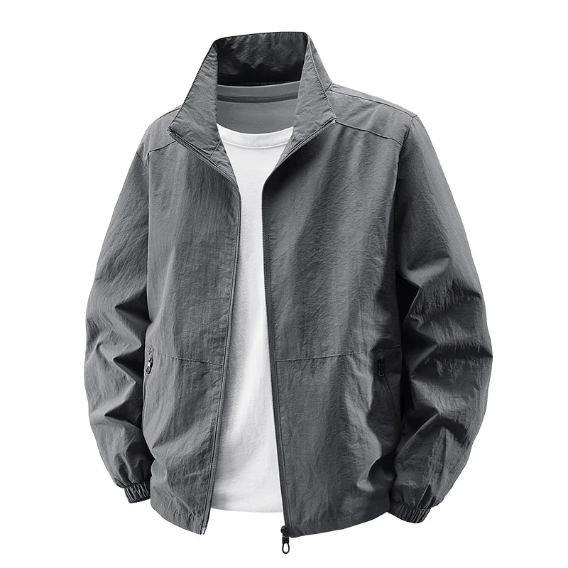 M-5XL Large Size Men's Casual Loose Jacket Spring Fashion Solid Color Zip Up Long Sleeve Soft Comfortable Outdoor Durable Coats