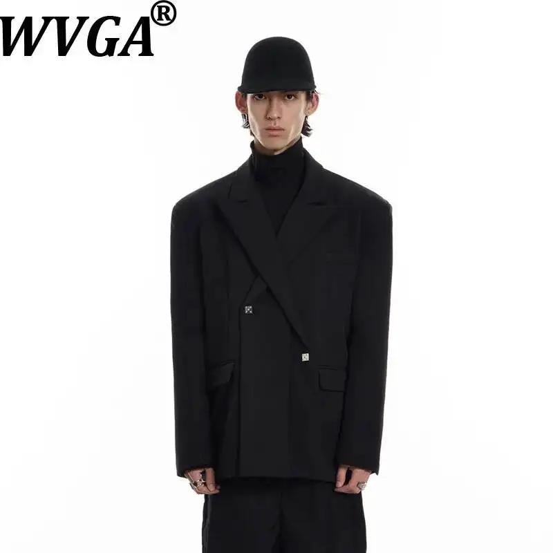 WVGA Spring Autumn New Men Darkwear Niche Design Irregular Placket Trendy Coats Chic Casual Quare Metal Buckle Blazer Ins W26374