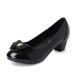 Donne carino dolce Comfort primavera estate ufficio papillon scarpe tacco alto signora classico Hotel lavoro pompe nere Zapatos Mujer B38