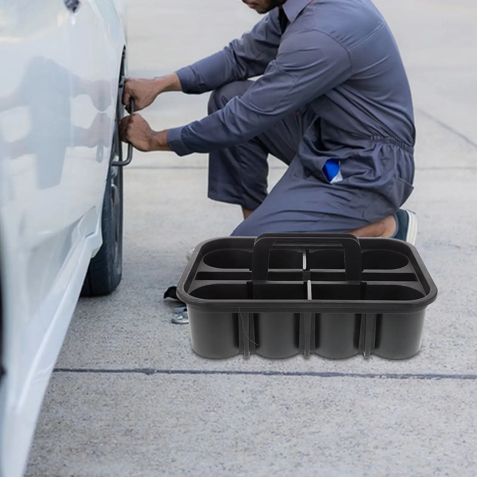 Thickened Plastic Car Cleaning Basket Portable Handle Storage Organizing Box Square Compartment Car Wash Supplies Organizer