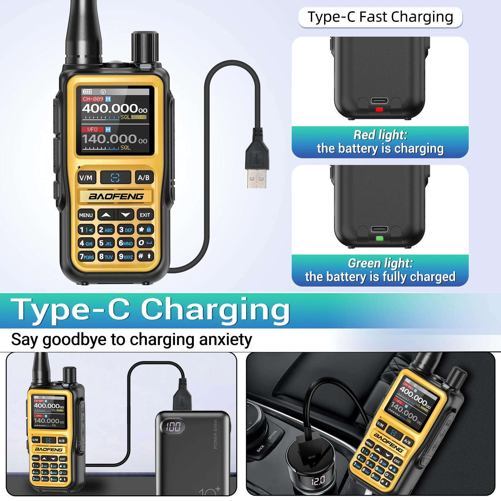 2 uds BAOFENG UV-5R Mini Walkie Talkie banda completa Bluetooth programación frecuencia de copia inalámbrica 2 PTT AM FM tipo C Radio bidireccional