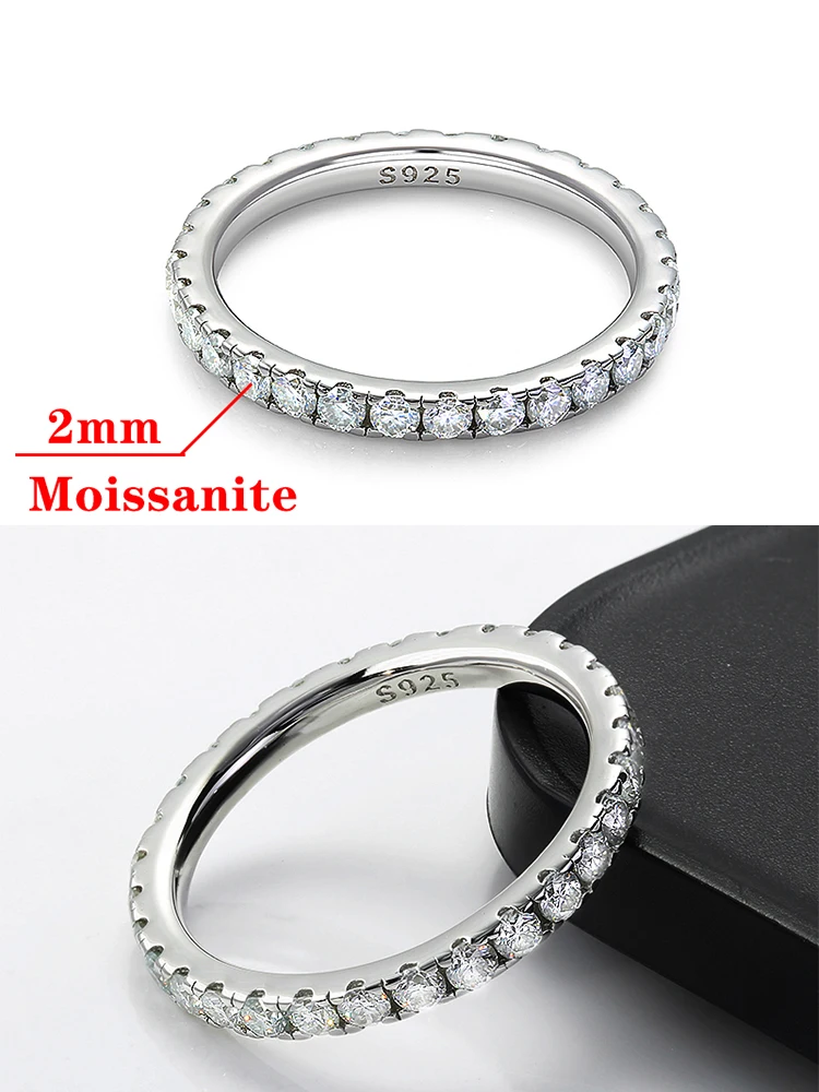 Solid 2mm 3mm White Round Moissanite Diamond Full Eternity Band 925 Sterling Silver Jewelry Wedding Ring Valentine's Day Gift