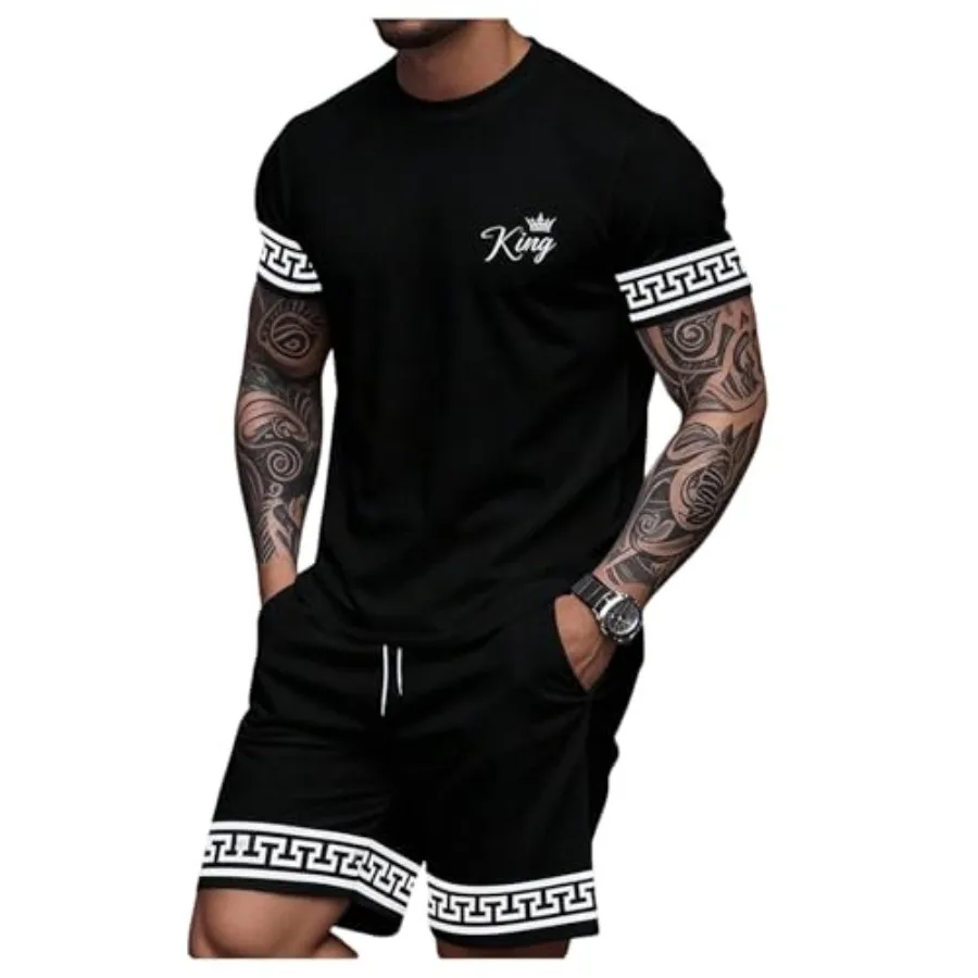 

Мужской комплект WDIRARA из 2 предметов: футболка с графическим принтом и шорты на шнурке