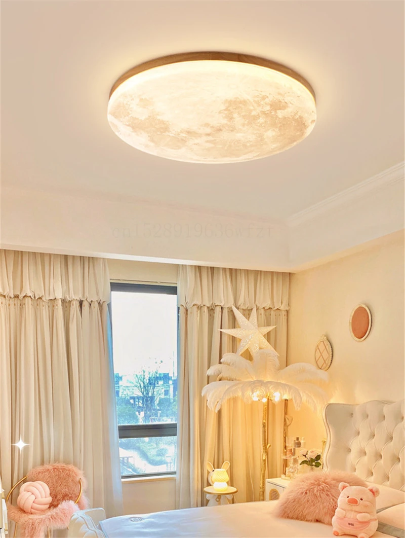Moon Ceiling Lamp 12W  24W 36W Solid Wood Led Ceiling Lamp for Bedroom Living Room Dining Room Home Decor Indoor Lights Lighting