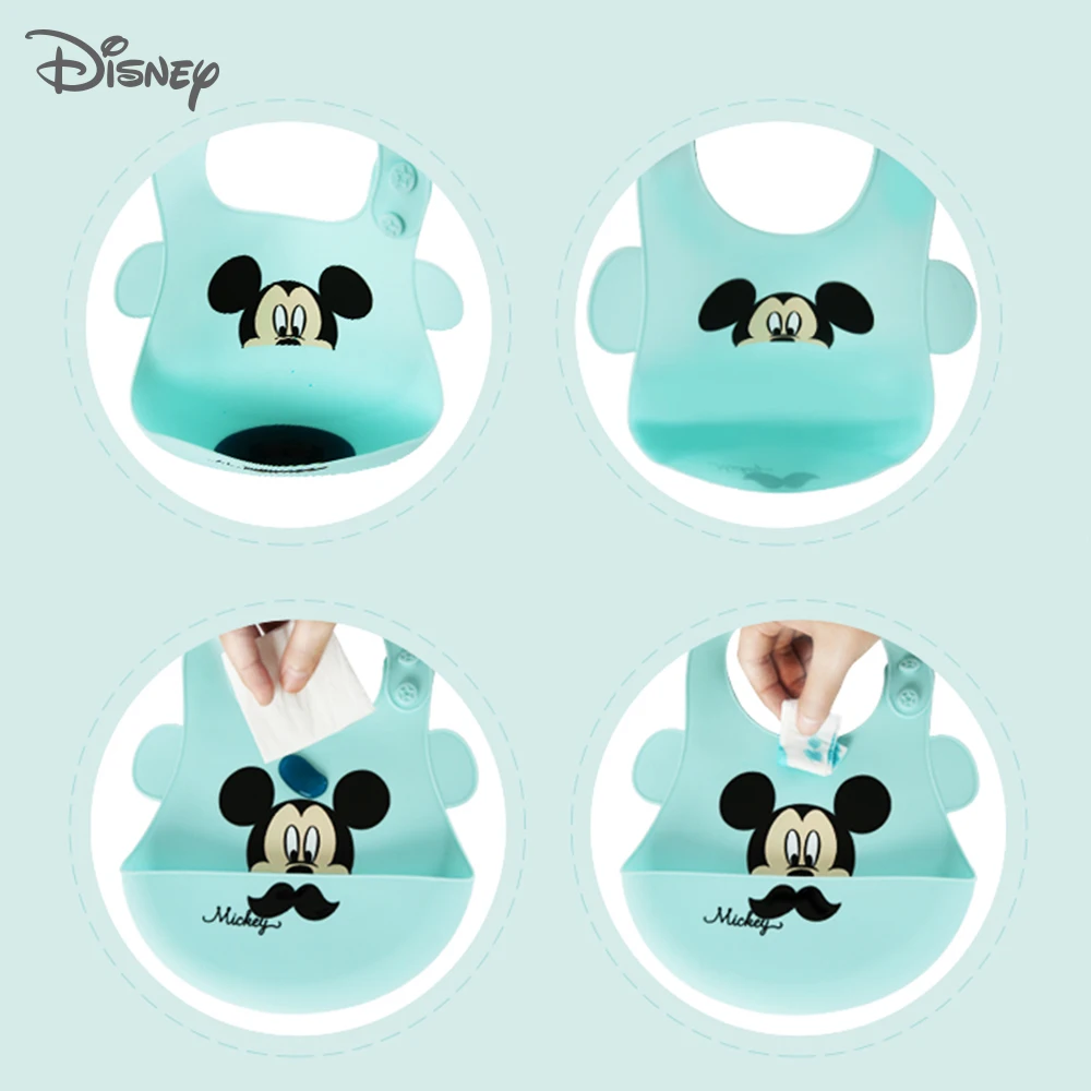 Disney Silicone Newborn Baby Bibs Adjustable Cartoon Waterproof Saliva Dripping Bibs Soft Edible Silicone Saliva Towel