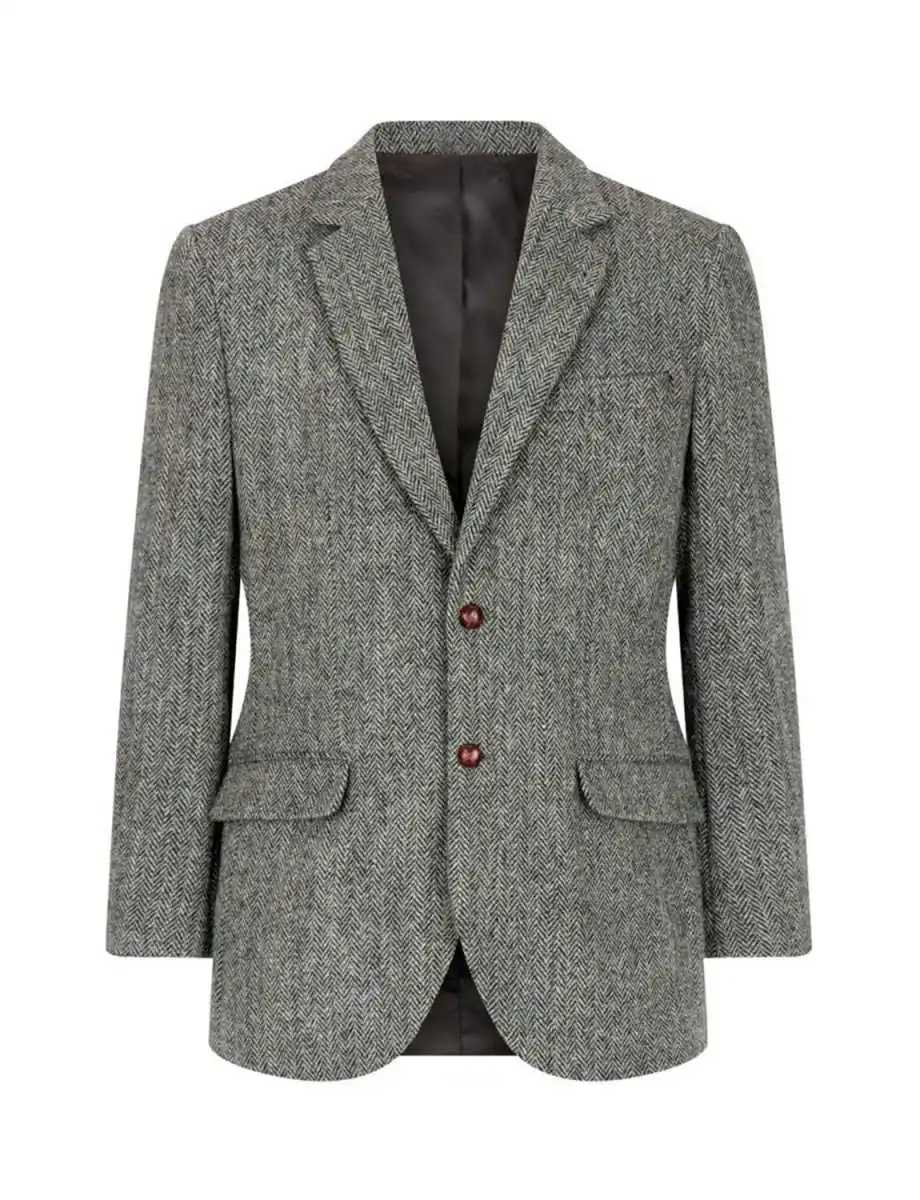 

Gray Wool Tweed Winter Suit Blazer Single Breasted Notch Lapel Herringbone Jacket Formal Fashion for Wedding/Business Outwear